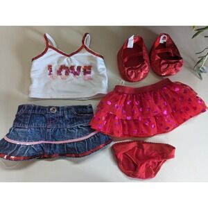 Vintage Build A Bear Outfit Lot Sequin Love Tank Top Skirt Set